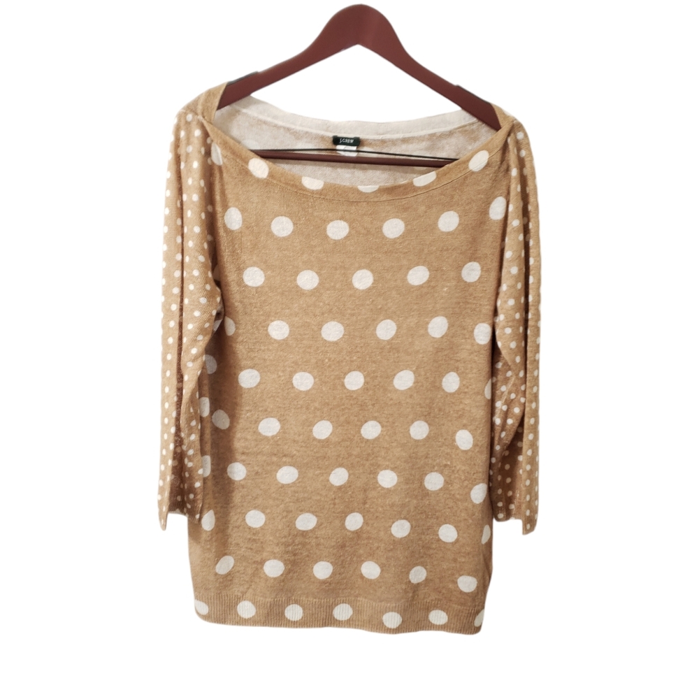 J. Crew 100% Linen Polka Dot Sweater Size XL - Picture 1 of 13
